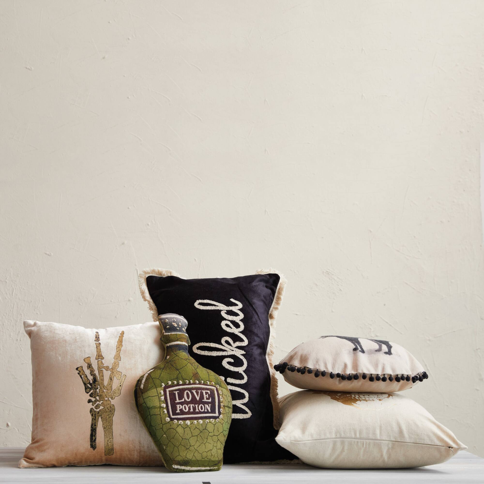Hello Honey® 24" x 14" Black & Cream Wicked Cotton Velvet Lumbar Pillow with Embroidery & Fringe